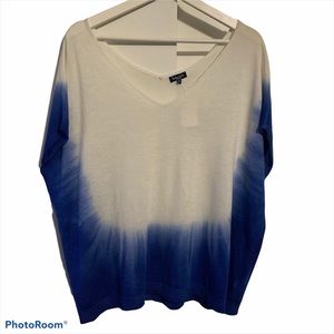 Splendid M dip dye dolman sleeve sweater cashmere blend White & Mediterranean